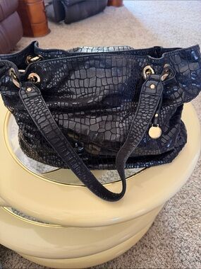 Alfani Black Croc-Embossed Shoulder Tote with Gold Hardware